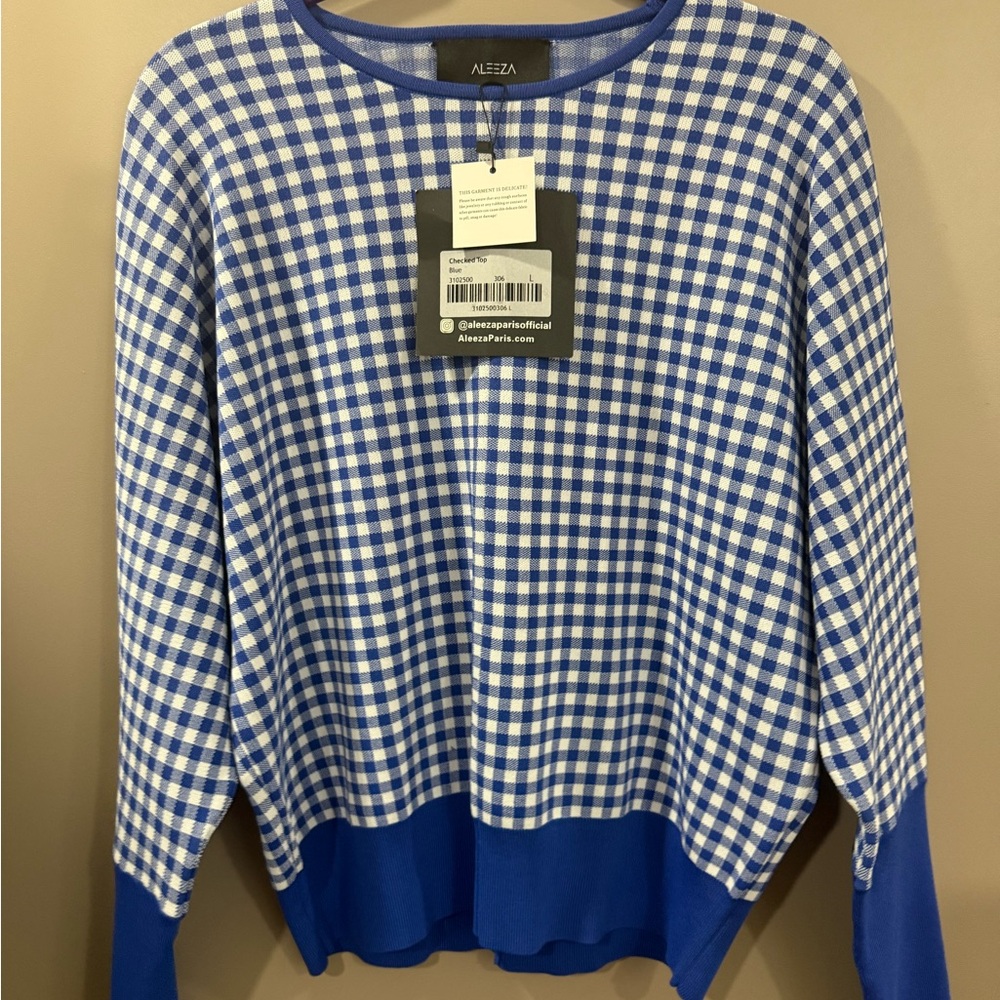 ALEEZA PARIS Blue Gingham Women's Sweater